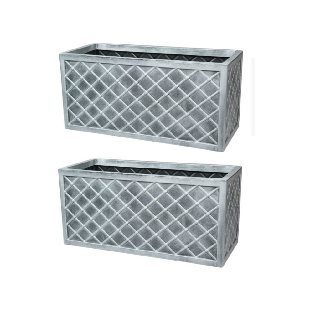 2x Lazio Trough Patio Planter Garden Plastic Pewter Grey 70cm x 33cm