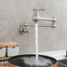 (Brushed) Pot Filler Wall Mount Copper Faucet Pot Filler Faucet Rotatable Faucet Brass Kitchen Faucet 2 Handle Stretchable Double Joint Swing Arm Folding Faucet
