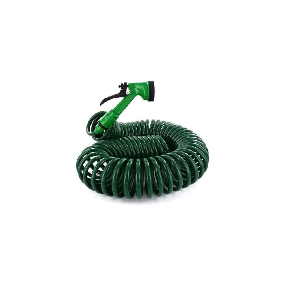 MantraRaj 15M 50Ft Retractable Coil Hose Garden Spray Gun 5 Function Pipe Reel Water Spray Gun Nozzle Garden Patio