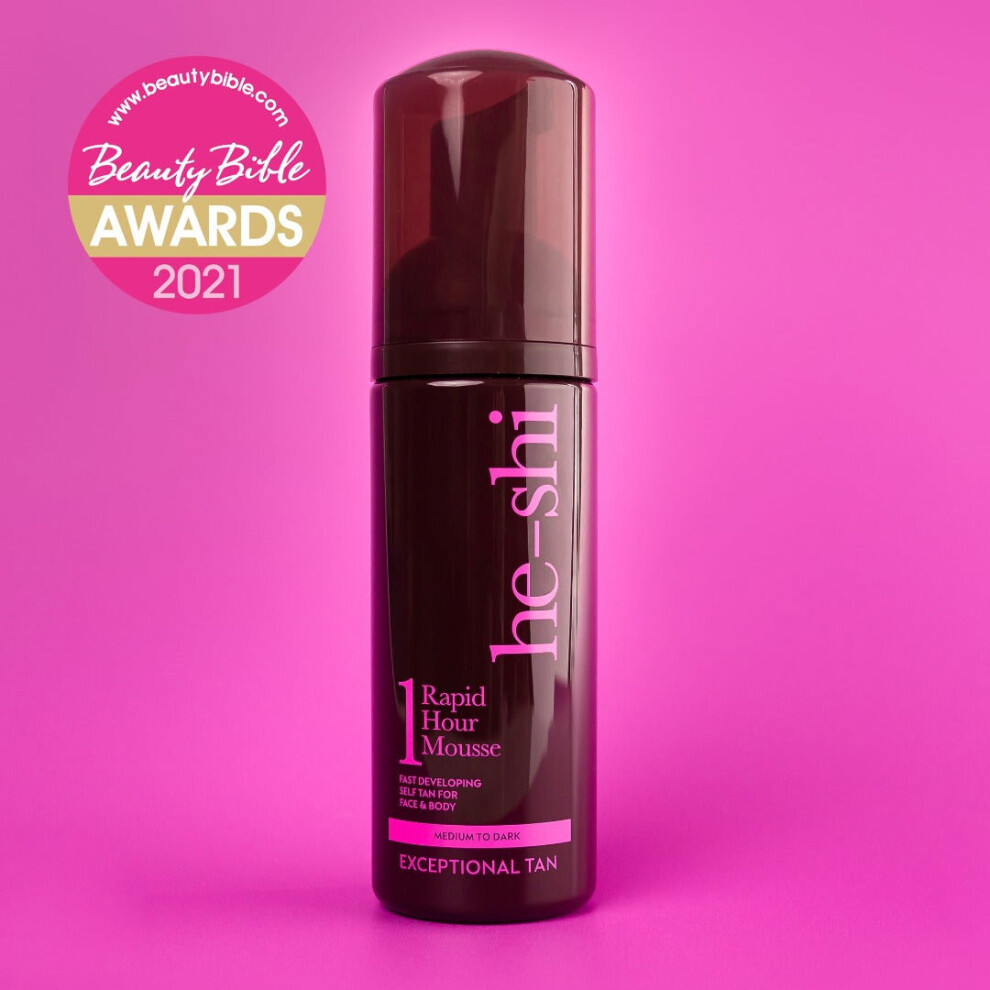 He-Shi Self Tanning Mousse Rapid 1 Hour Body Face Fake Tan Vegan Free - 150Ml