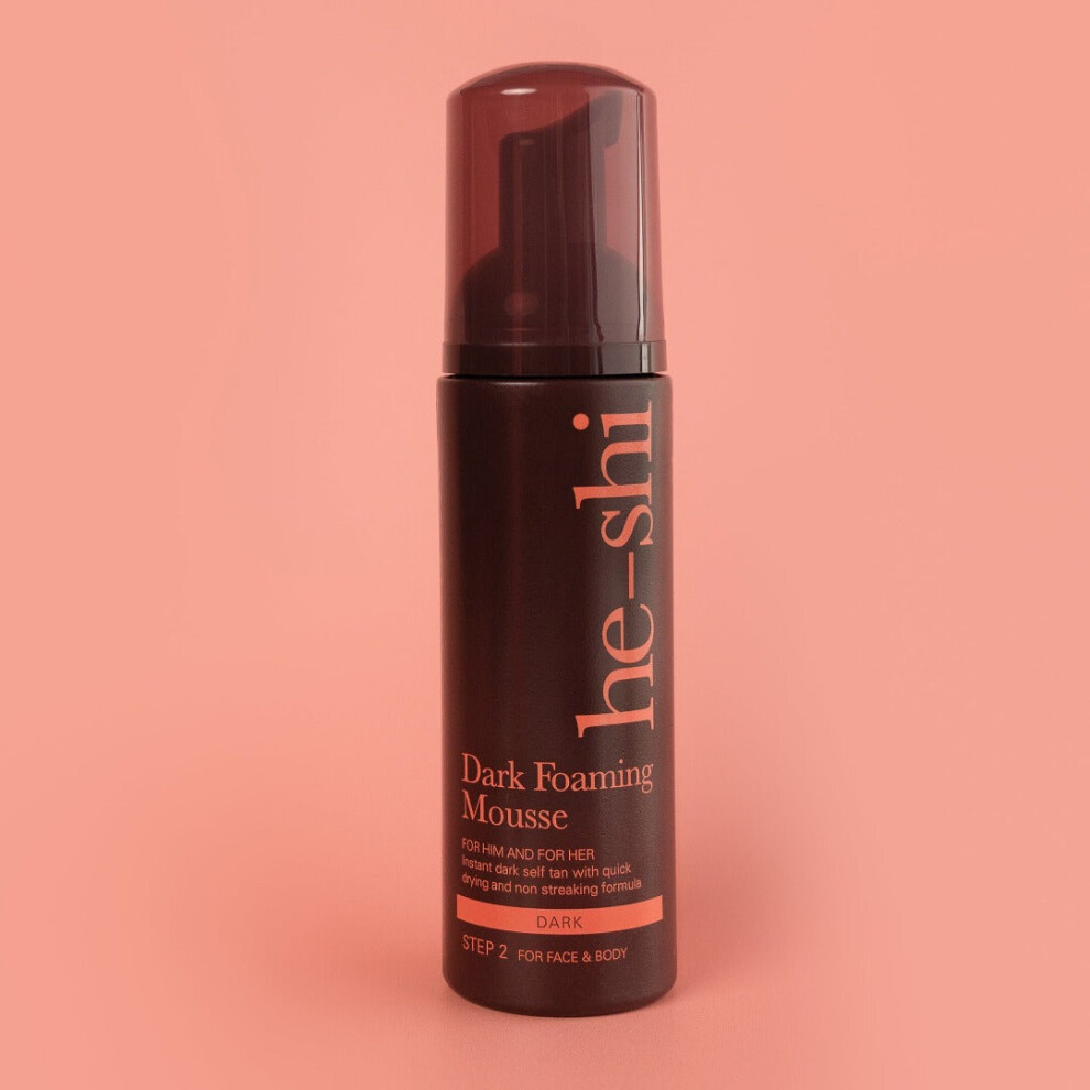 He-Shi Dark Self Tanning Mousse Instant Streak Free Face Body Fake Tan - 150Ml