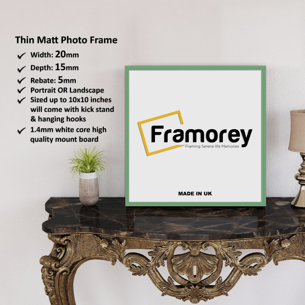 (Green, 12x12 Inch) Square Size Thin Matt Green Picture Frame Wall Art Frames Flat Wooden Effect Poster Frame