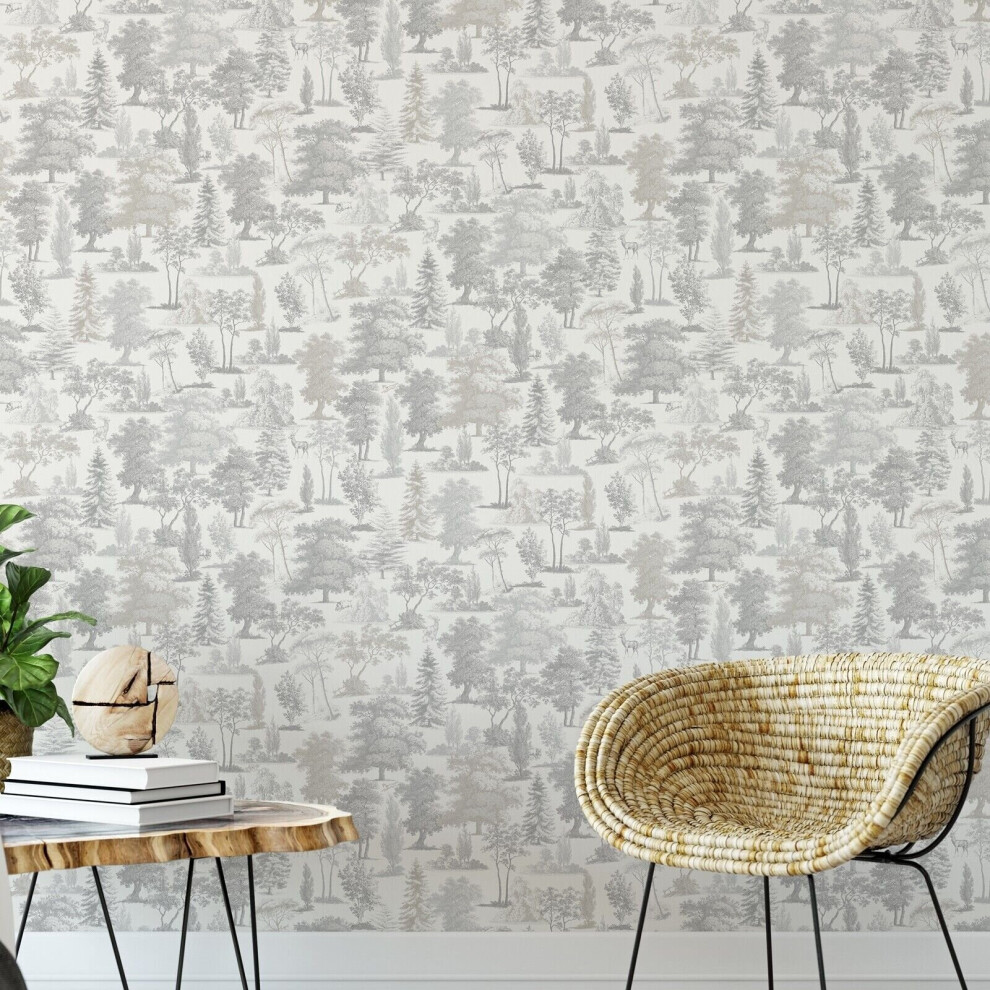 Oakley Woodland Taupe Trees Forest Countryside Animals Stag Feature Wallpaper 5060729378458