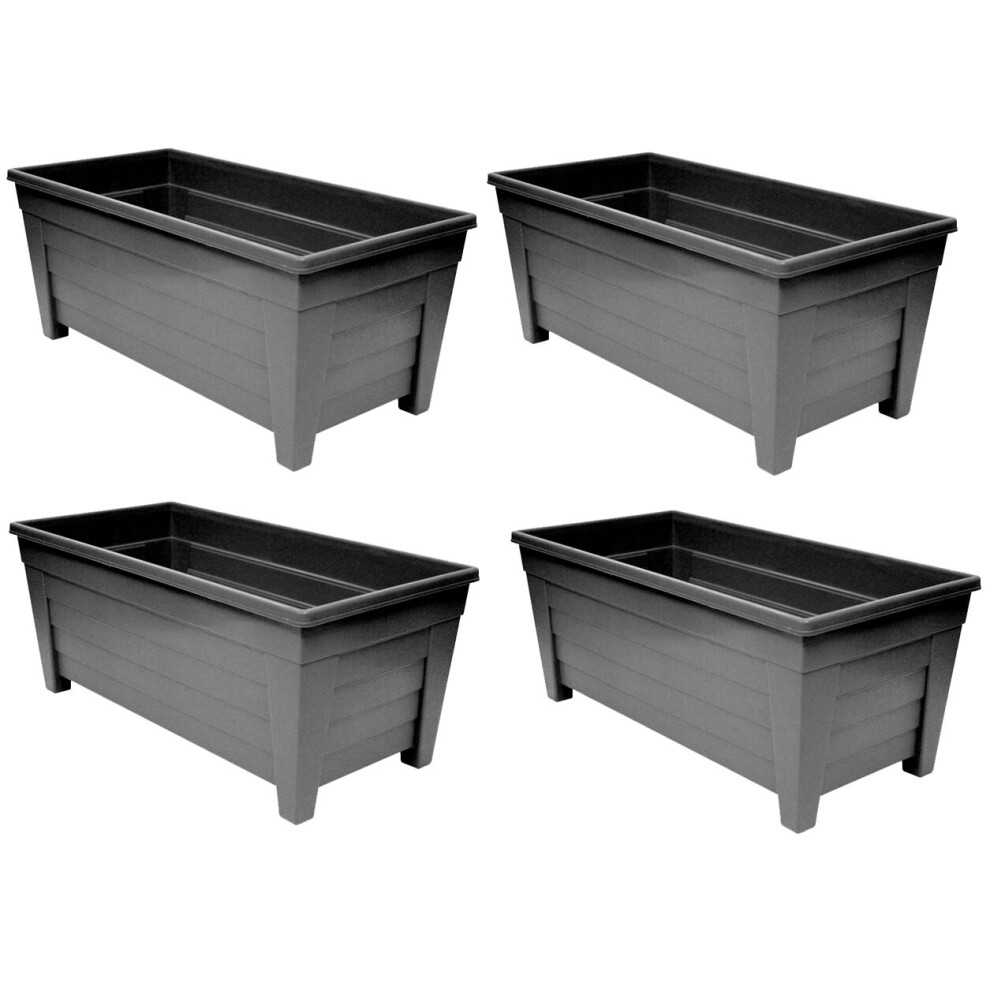 4x Black Grosvenor Trough Patio Planter Plant Pot Rectangle 55cm