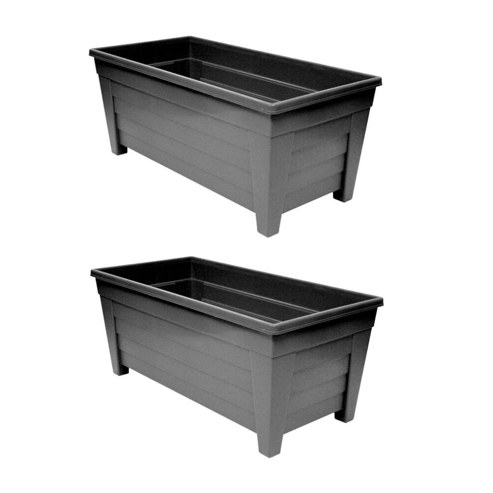 2 x Black Grosvenor Trough Patio Planter Plant Pot Rectangle 55cm
