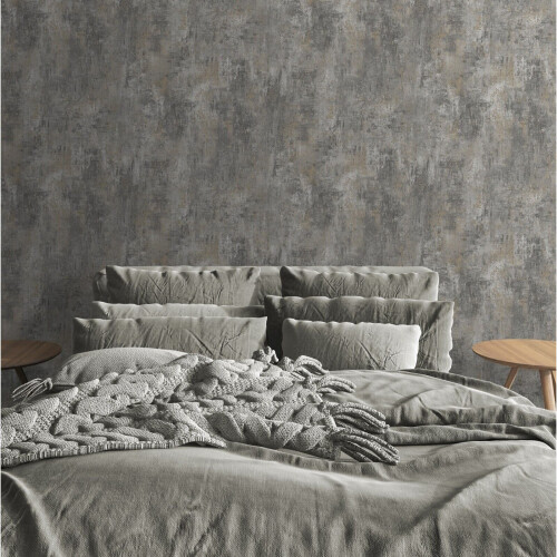 Muriva Plain Charcoal Grey Distressed Stone Concrete Effect Cove Texture Wallpaper