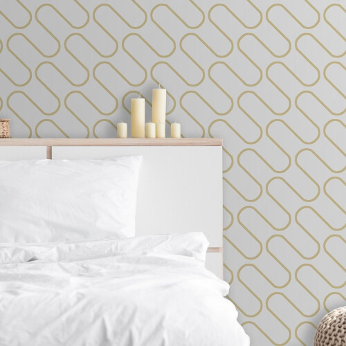 Muriva Metallic Gold White Linear Curve Wavey Lines Minimalist Feature Wallpaper 2