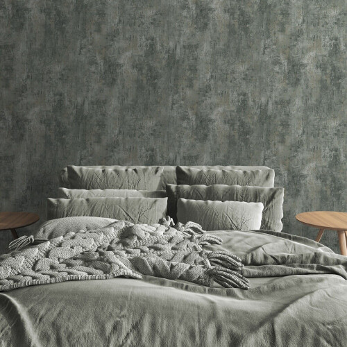 Muriva Plain Jade Green Distressed Stone Concrete Effect Cove Texture Wallpaper