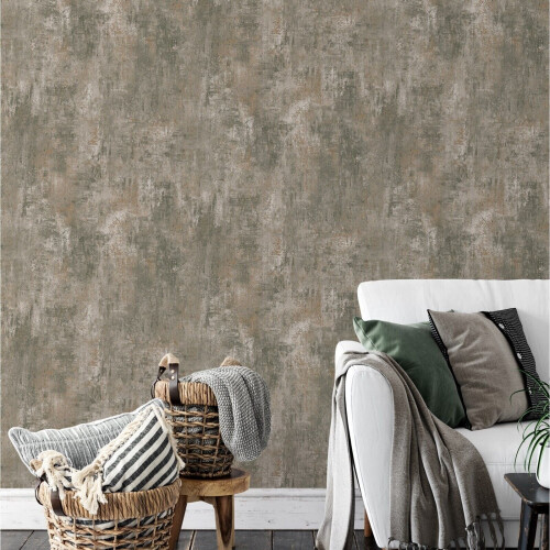 Muriva Plain Neutral Patina Distressed Stone Concrete Effect Cove Texture Wallpaper 2