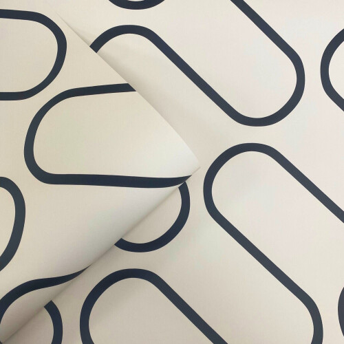 Muriva Cream and Black Linear Curve Wavey Lines Neutral Minimalist Feature Wallpaper 2