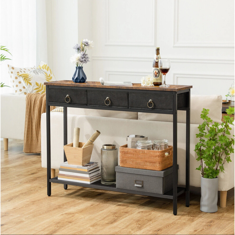 Industrial Wooden Retro Narrow Slim Console Side Table With Drawers Hallway Furniture Storage