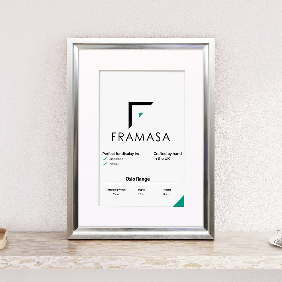 (Silver Frame White Mount, A3 Pic (A2 Frame)) Oslo Shabby Chic Range Silver Picture Frames  Art Poster Photo Frames With Multicolored Mounts White Ivory or Black