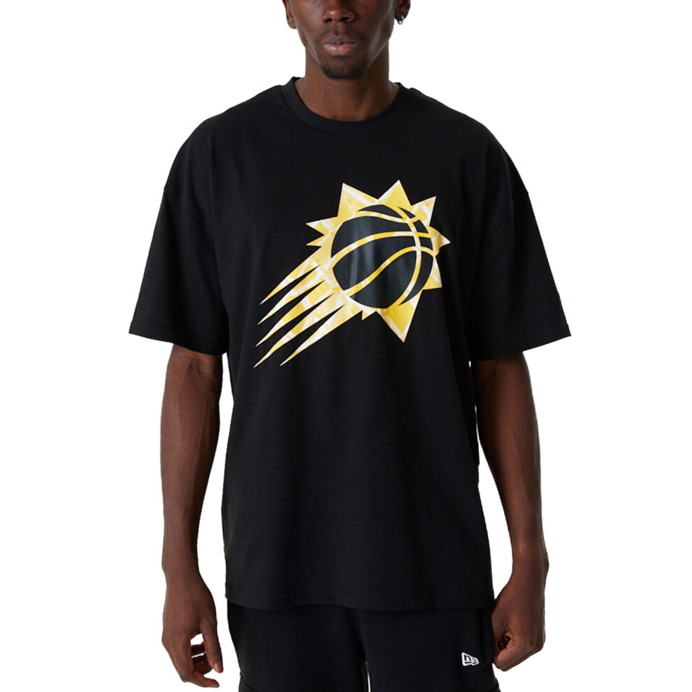 (M, Black) New Era Phoenix Suns NBA Infill Logo Oversized T-Shirt Tee Top - Black