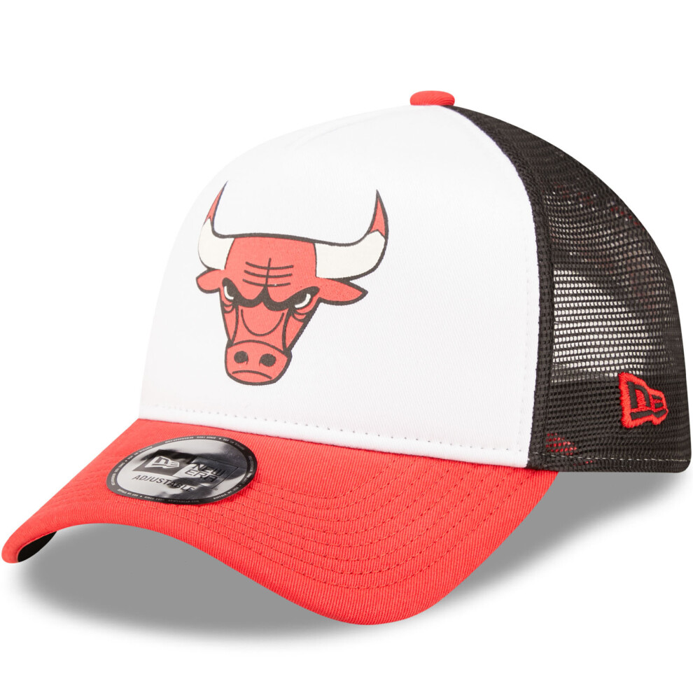 New Era Chicago Bulls Team Color Block A-Frame Snapback Trucker Cap Hat - White