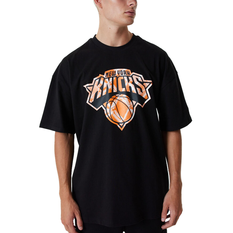 (XL, Black) New Era New York Knicks NBA Infill Logo Oversized T-Shirt Tee Top - Black