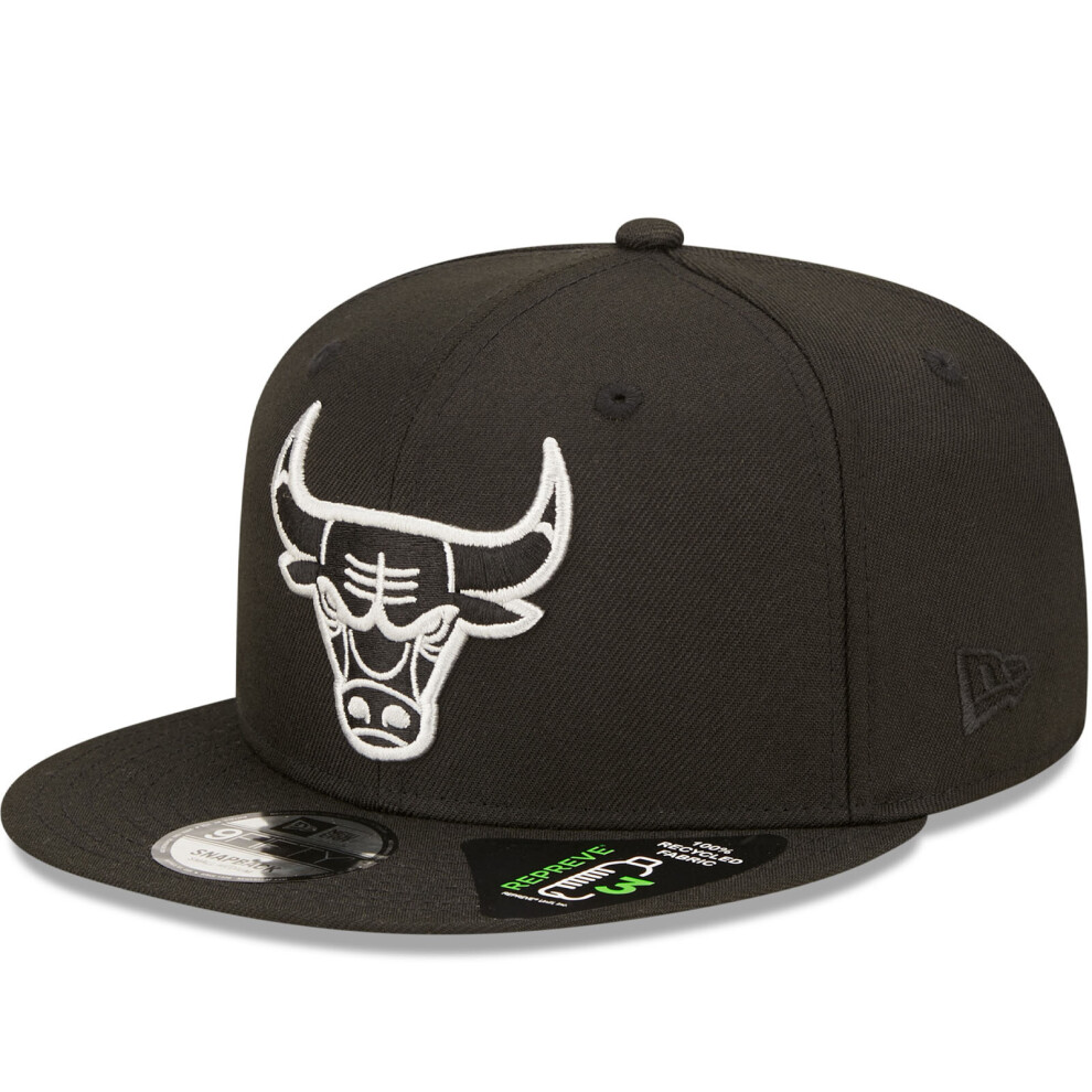 (M/L, Black) New Era Chicago Bulls Repreve 9FIFTY Flat Visor Snapback Cap Hat - Black