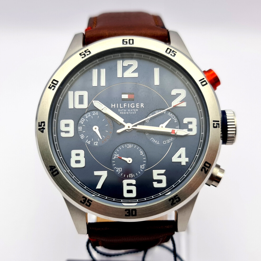 NEW TOMMY HILFIGER TRENT TH1791066 BLUE & BROWN LEATHER MEN'S WATCH