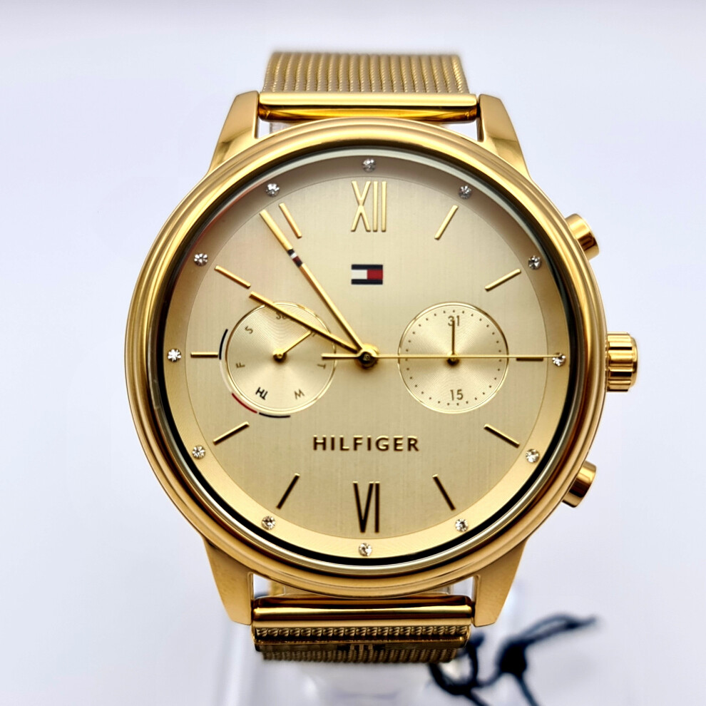NEW TOMMY HILFIGER BLAKE TH1782302 MESH YELLOW GOLD TONE WOMEN'S WATCH