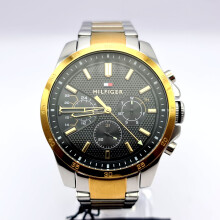 TOMMY HILFIGER 1791559 TWO-TONE SILVER & GOLD BLACK DIAL MENS WATCH