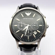 EMPORIO ARMANI AR2447 RENATO MENS WATCH BLACK DIAL SILVER LEATHER