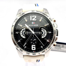 TOMMY HILFIGER 1791475 DECKER BLACK DIAL WHITE SILICONE STRAP WATCH