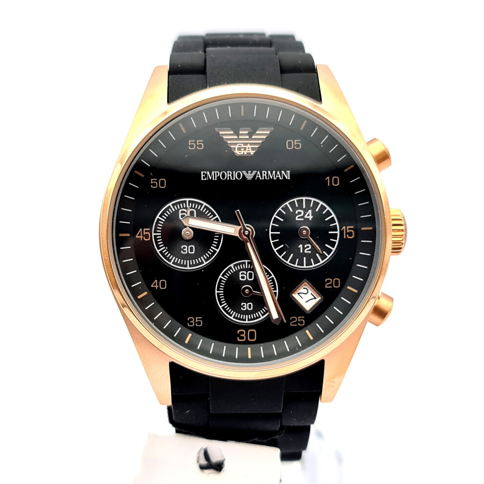 NEW EMPORIO ARMANI AR5906 SILICONE BLACK ROSE GOLD WOMENS WATCH
