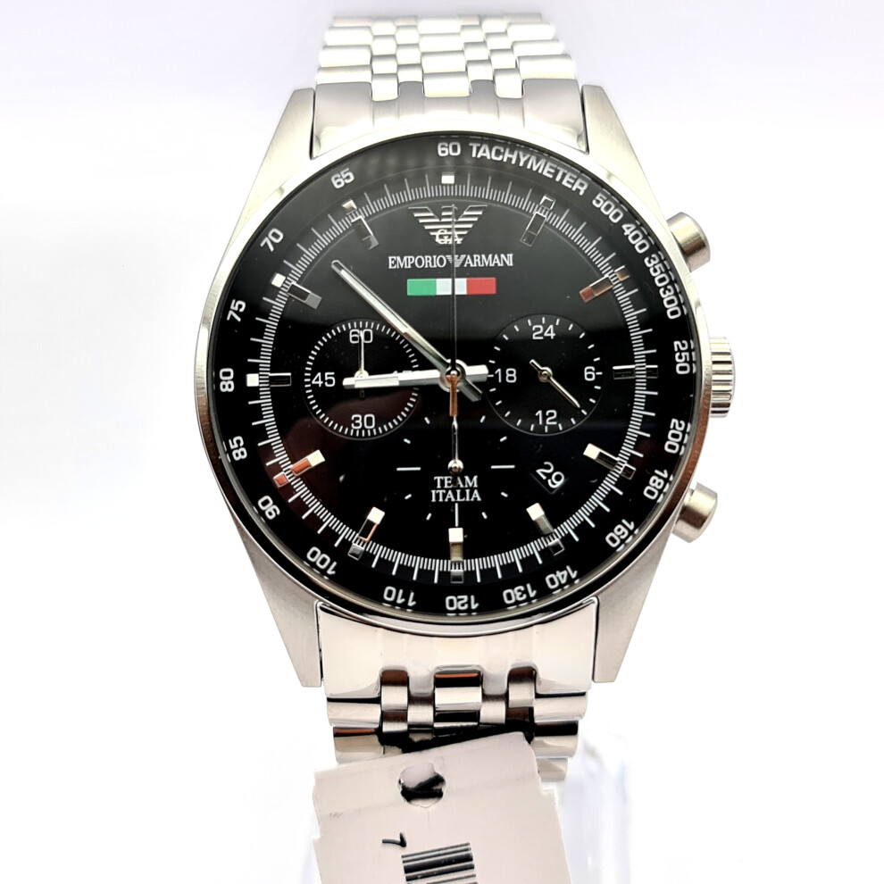 NEW EMPORIO ARMANI TAZIO AR5983 BLACK DIAL STAINLESS STEEL MEN'S WATCH