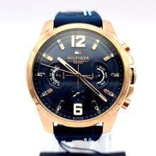 NEW TOMMY HILFIGER 1791474 DECKER ROSE GOLD SILICONE BLUE STRAP WATCH