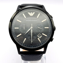 NEW EMPORIO ARMANI MENS AR2461 BLACK LEATHER MENS CHRONOGRAPH WATCH