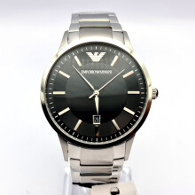 NEW EMPORIO ARMANI AR2457 RENATO STAINLESS STEEL BLACK DIAL MENS WATCH