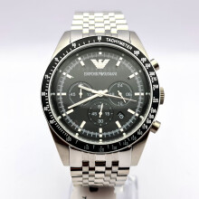 NEW EMPORIO ARMANI TAZIO AR5988 BLACK DIAL STAINLESS STEEL MEN'S WATCH