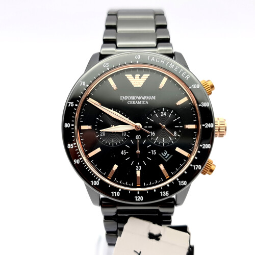 NEW EMPORIO ARMANI AR70002 MEN S WATCH BLACK CERAMICA ROSE GOLD CHRONO