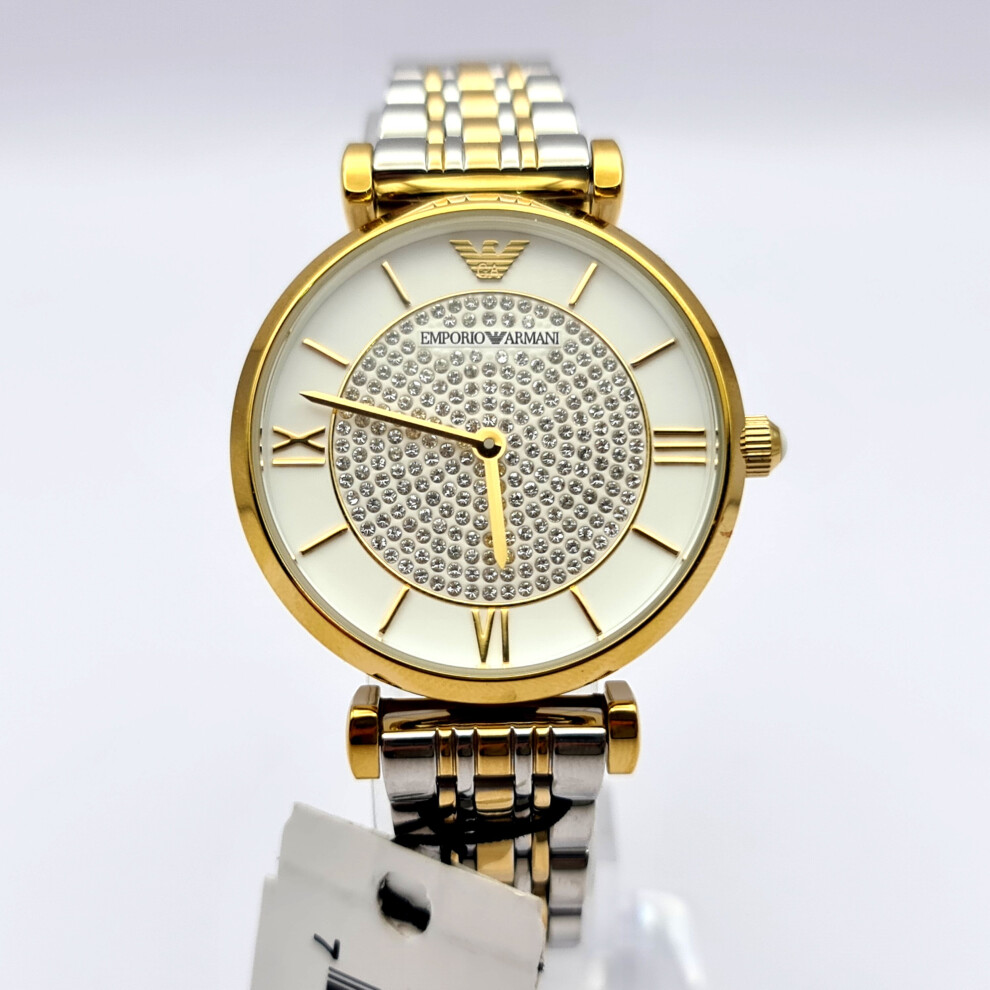EMPORIO ARMANI GIANNI T-BAR AR8031 GOLD & SILVER TONE WOMEN'S WATCH