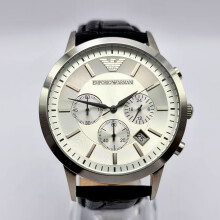 EMPORIO ARMANI CLASSIC AR2432 LEATHER STRAP SILVER DIAL MEN'S WATCH