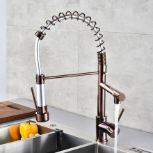 Full Copper Rose Gold Multi-Function Spring Dish Faucet High-Grade Hot and Cold Single Hole 360° Rotating Pull Kitchen Faucet