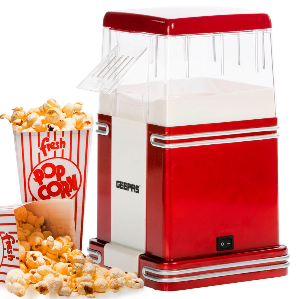 Geepas 1200W Electric Popcorn Maker Machine Hot Fresh Oil-Free Popcorn Popper Makes Hot, Fresh, Healthy and Fat-Free Theater Style Popcorn Anytime