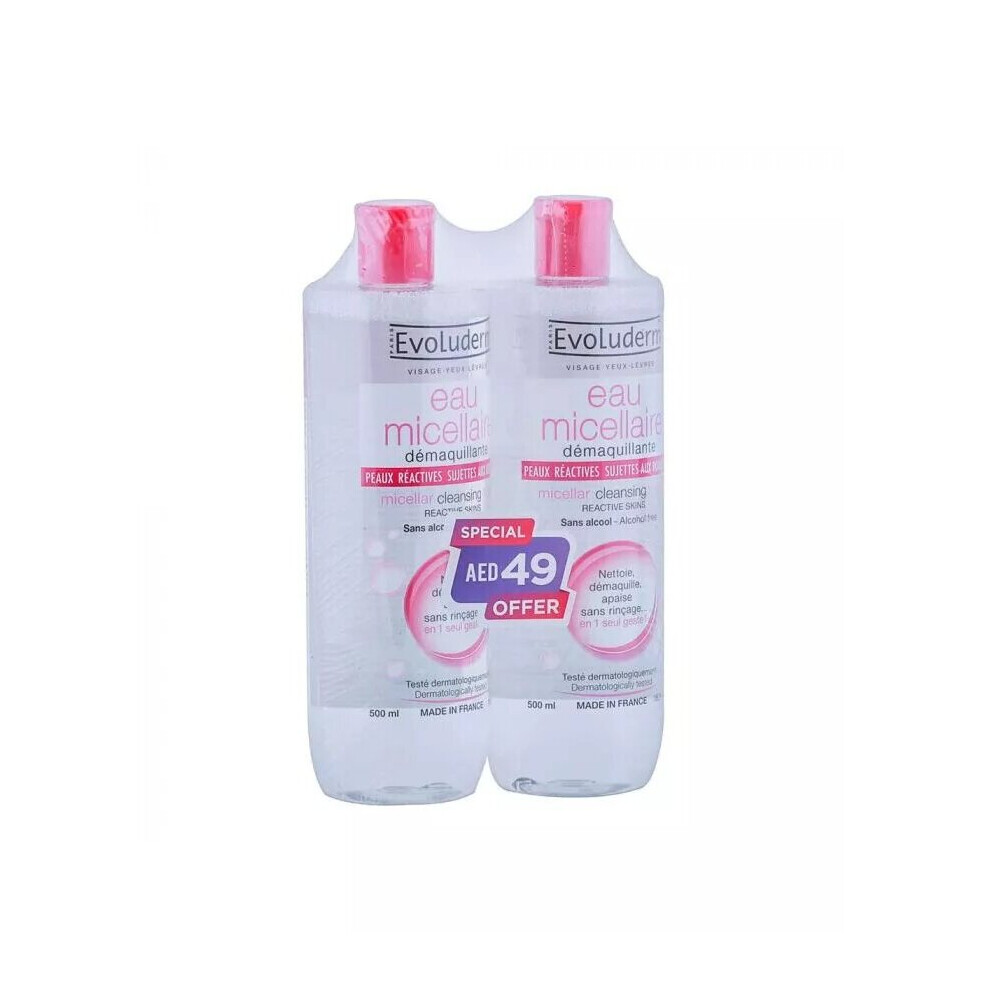 Evoluderm Micellar Water For Reactive Skin 500 mL 1+1 PROMO PACK