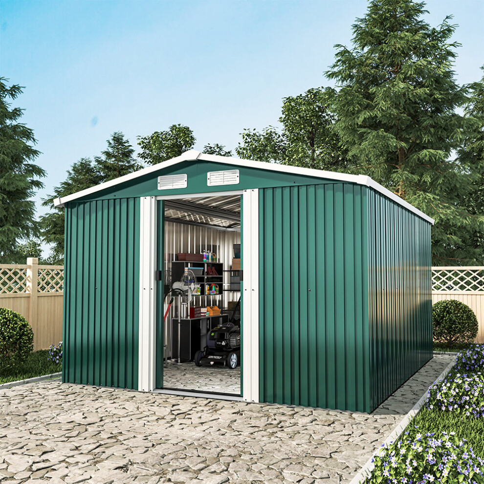 10 x 8 ft Garden Shed Apex Roof Double Door with Base Foundation