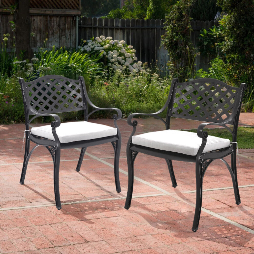 (Black) Retro Set of 2 Cast Aluminum Garden Chairs