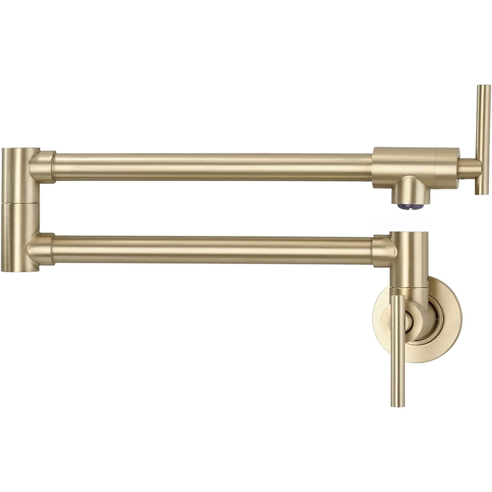 (Brushed Gold) Pot Filler Faucet, Solid Brass Kitchen Faucet Wall Faucet Folding Faucet, with Stretchable Double Joint Swing Arm Kitchen Faucet
