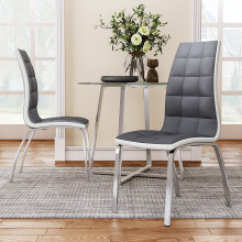 Grey Faux Leather Dining Chair with Metal Legs