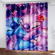 (Hug, 72"(W)×63"(L)/184cm(W)×160cm(L)) 3d Lilo Stitch Cartoon Made Pair Thick Thermal Blackout Curtains Ring Top Eyelet