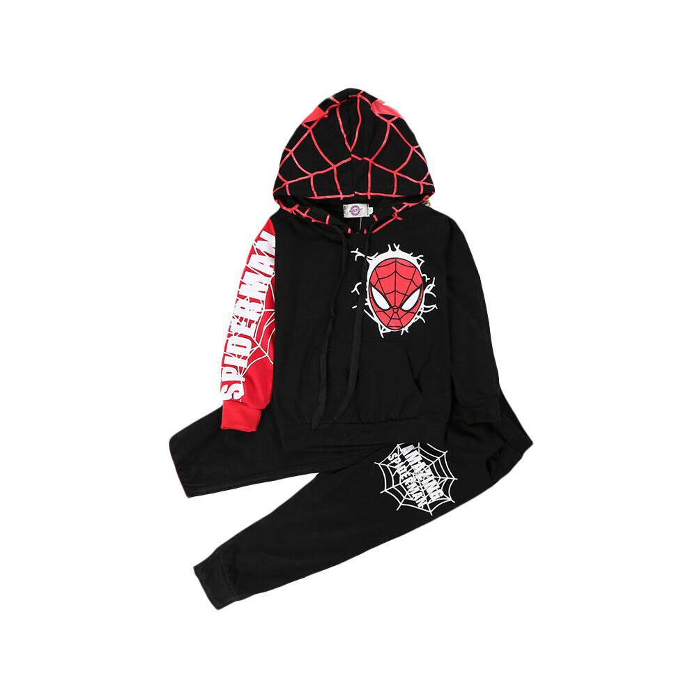 (3-4 Years, Black) Children Kids Boys Spiderman Tracksuit Hoodies Sweatshirt Pullover Long Pants Two Piece Sports Outfits