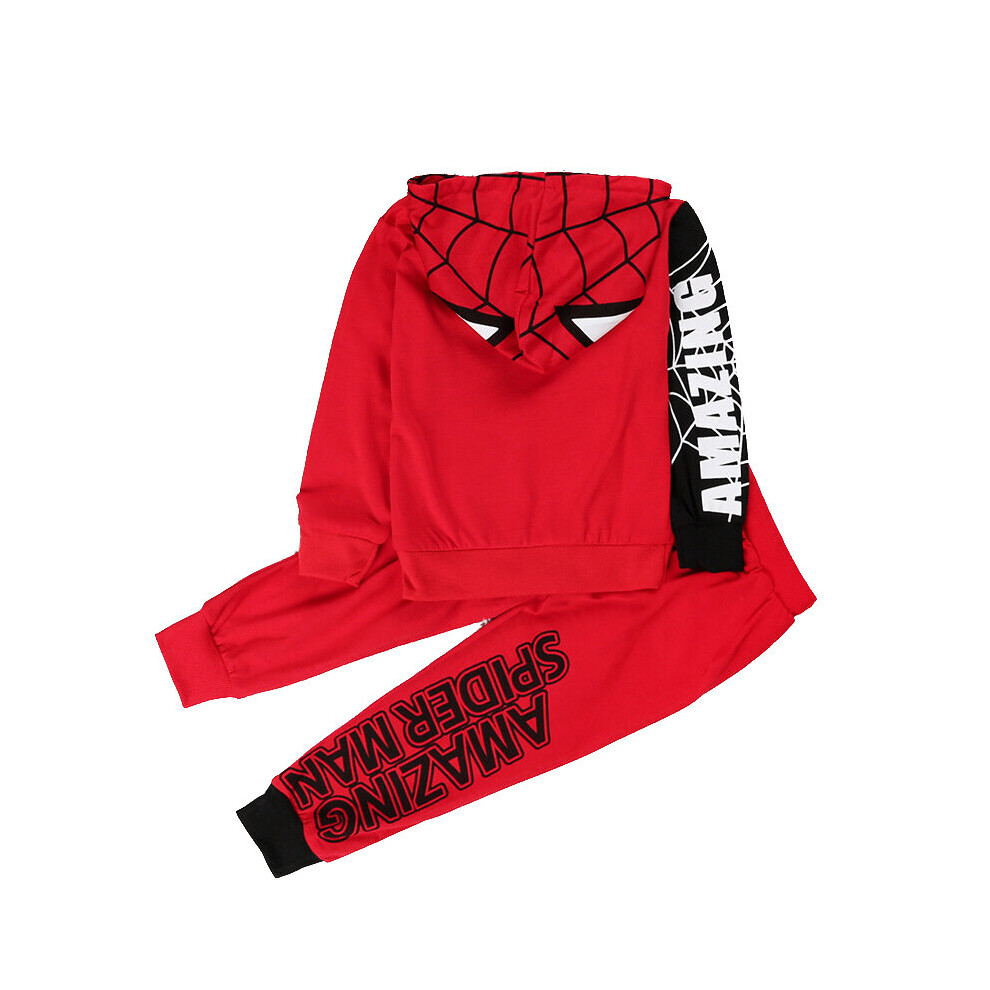 (6-7 Years, Red) Children Kids Boys Spiderman Tracksuit Hoodies Sweatshirt Pullover Long Pants Two Piece Sports Outfits