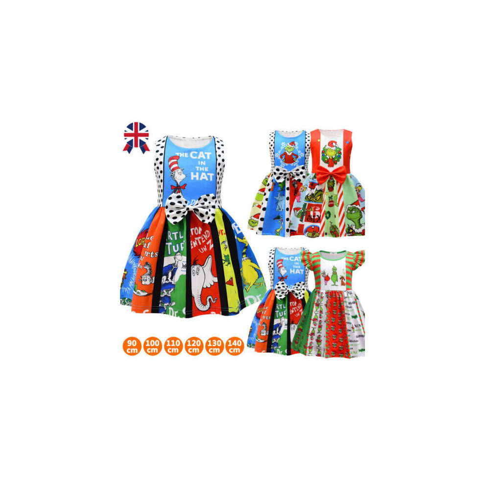 Christmas Kid Girls Grinch Dress Green Monster Party Custome Princess Dresses UK