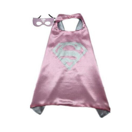 (Pink Superman) Kids Girls Boys Superhero Cape Cloak Spiderman Superman Poncho + Eye Mask Halloween Cosplay Party Costume