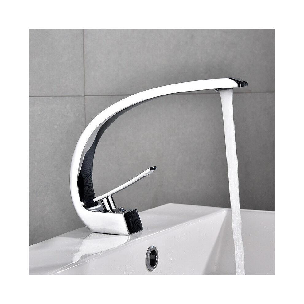 (Chrome) Bathroom Sink Faucet with Supply Hose,Unique Design Single Handle Single Hole Lavatory Faucet,Basin Mixer Tap Commercial