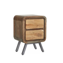 Industrial Bedside Table Vintage Retro Nightstand Rustic Solid Wood Storage Drawer Unit