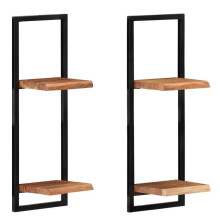AAMEN 2-Tier Narrow Wall Wooden Shelf With Black Metal Frame