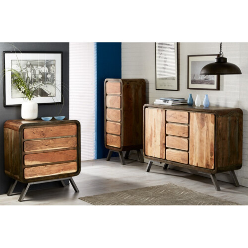 Industrial Bedside Table Vintage Retro Nightstand Rustic Solid Wood Storage Drawer Unit 2